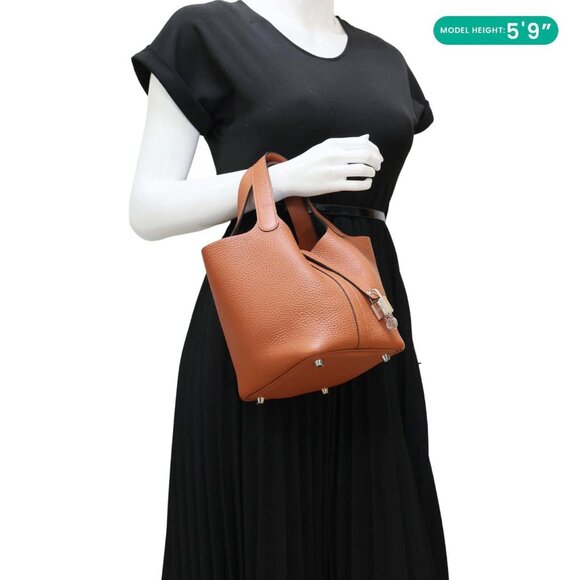 Hermes Picotin Lock 18 Taurillon Clemence Leather Hobo Bag Orange Apricot - Picture 3 of 13